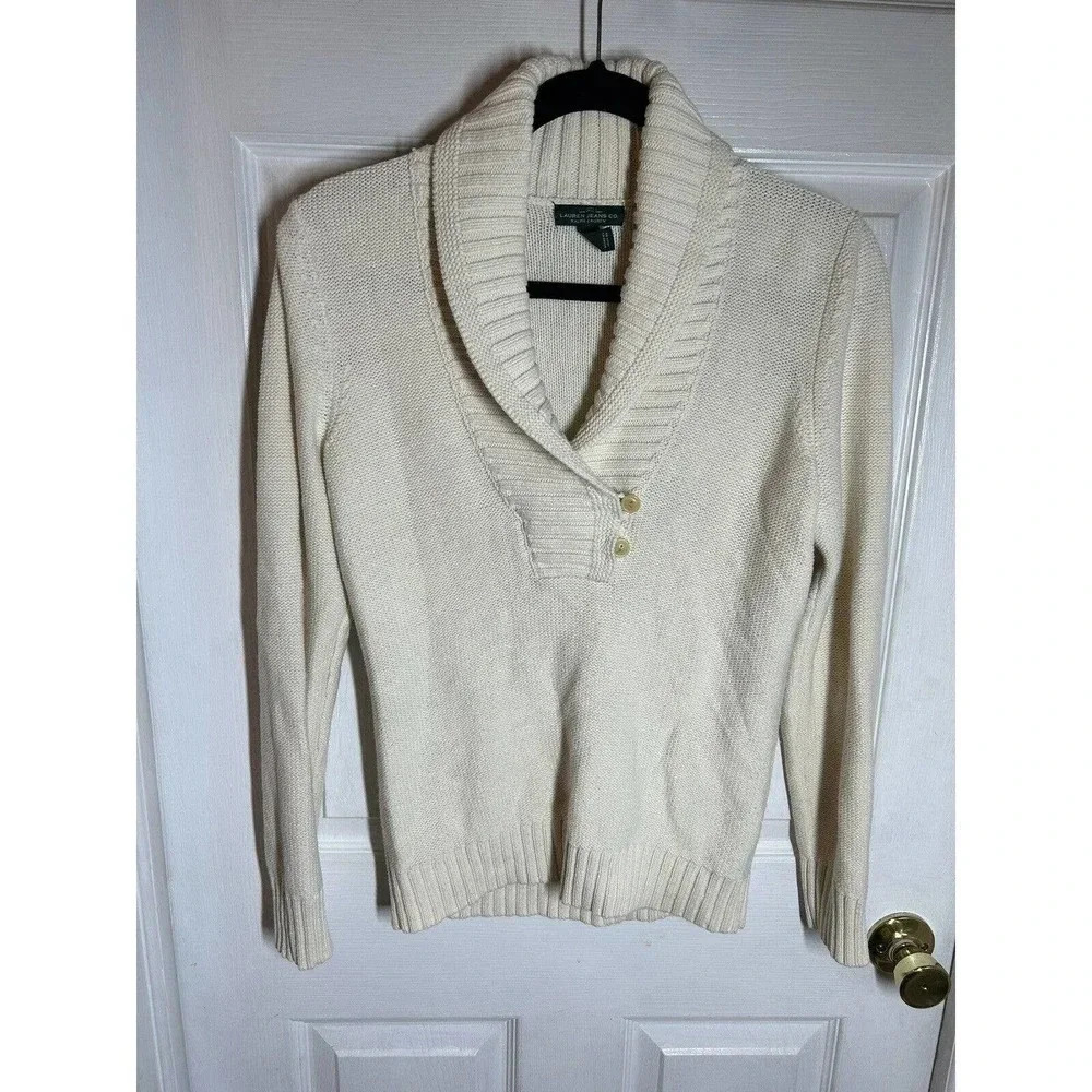 LRL Button Neck Sweater Pullover Lauren Jeans Co. Cotton Blend Women's Size M